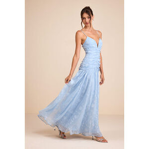 Lulus Payton Light Blue Floral Burnout Drop Waist Maxi Dress - Size XL